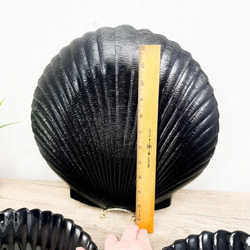 Vintage Arcoroc France Black Glass Seashell Plates Tableware Set of 6